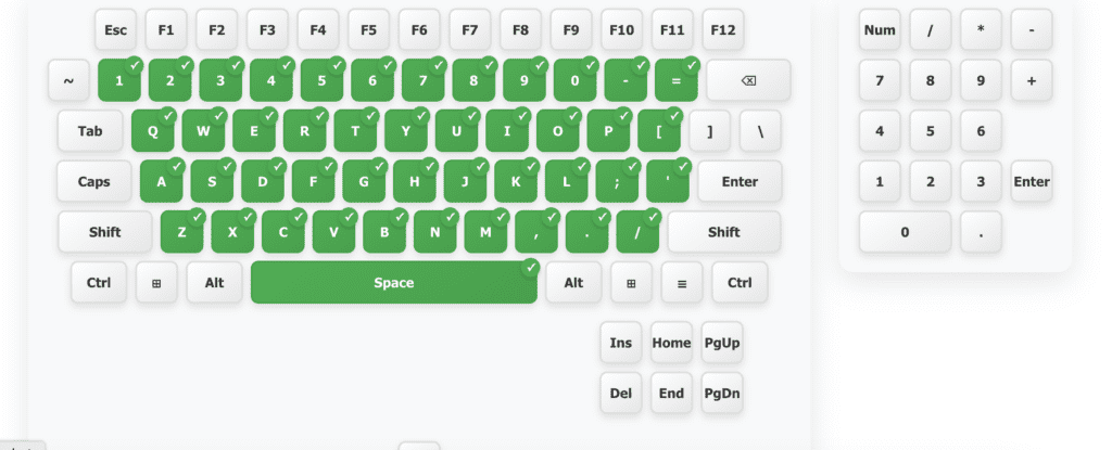 Full N-key rollover NKRO test showing all keys active"